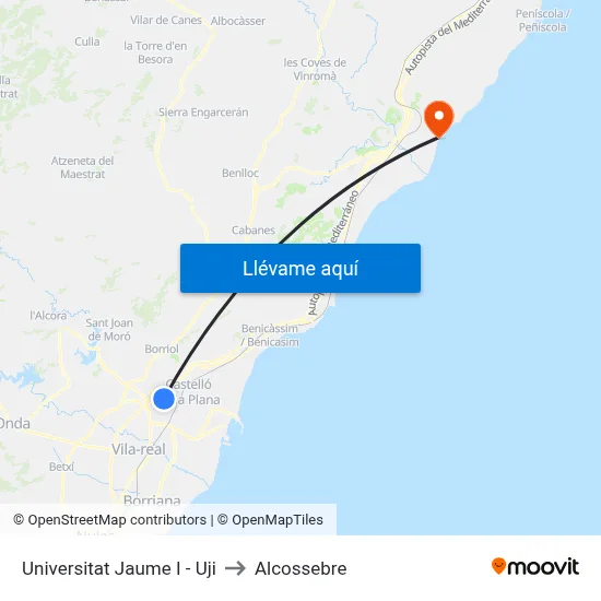 Universitat Jaume I - Uji to Alcossebre map