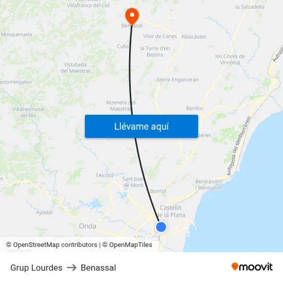 Grup Lourdes to Benassal map