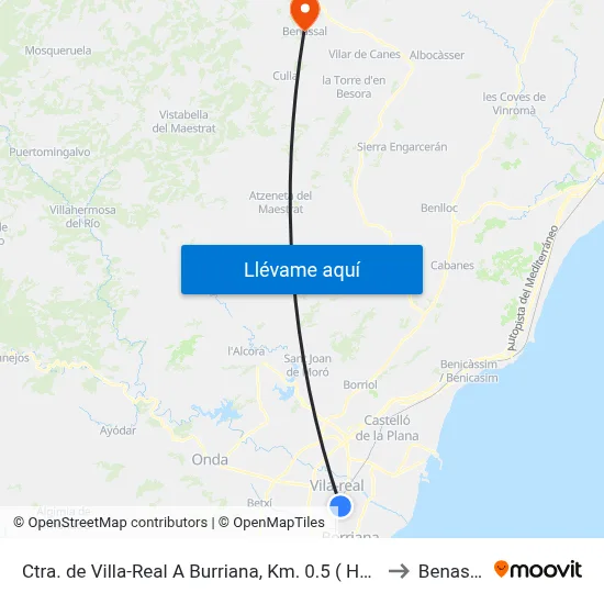 Ctra. de Villa-Real A Burriana, Km. 0.5 ( Hospital ) to Benassal map