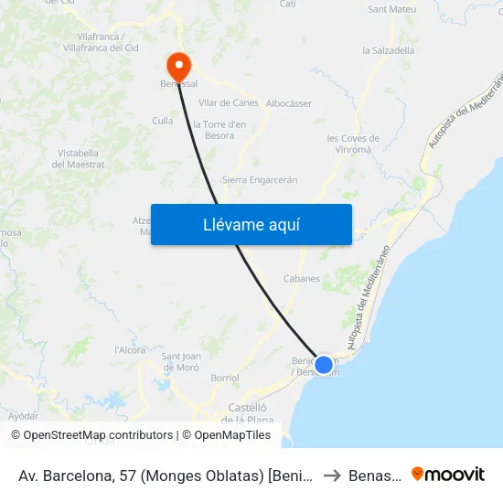Av. Barcelona, 57 (Monges Oblatas) [Benicàssim] to Benassal map