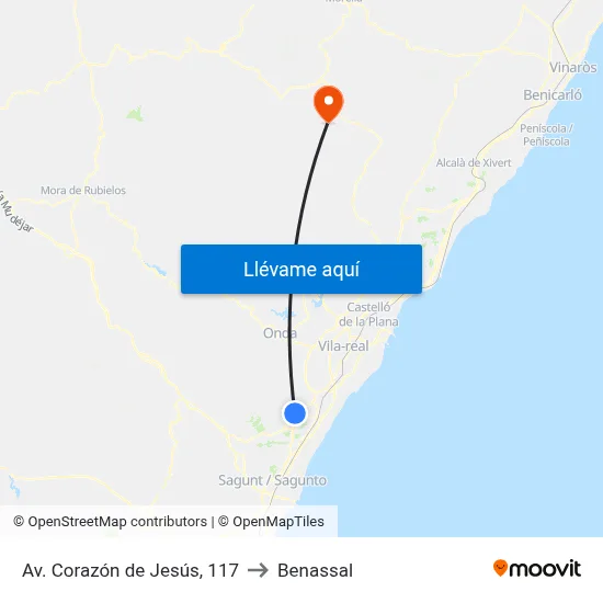 Av. Corazón de Jesús, 117 to Benassal map