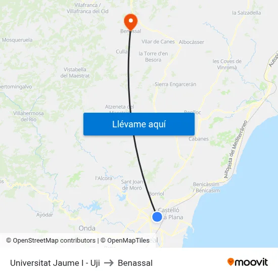 Universitat Jaume I - Uji to Benassal map