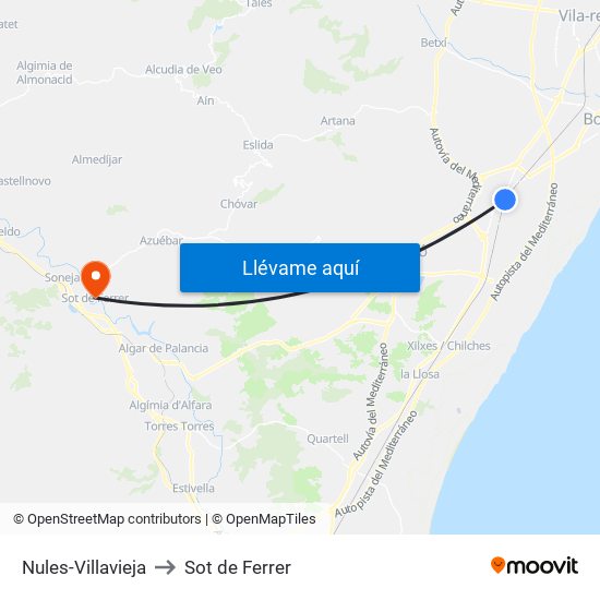 Nules-Villavieja to Sot de Ferrer map