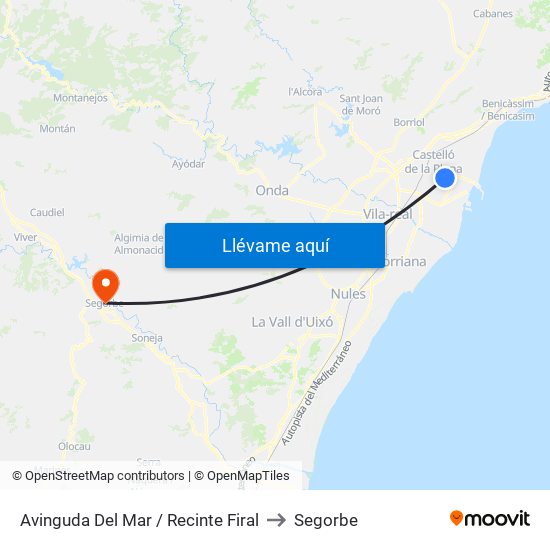 Avinguda Del Mar / Recinte Firal to Segorbe map