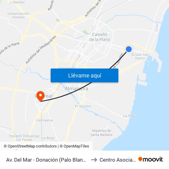Av. Del Mar - Donación (Palo Blanco) (Sentit Grao) [Castelló de La Plana] to Centro Asociado Uned Vila-Real map