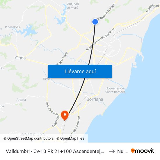 Valldumbri - Cv-10 Pk 21+100 Ascendente[Borriol] to Nules map