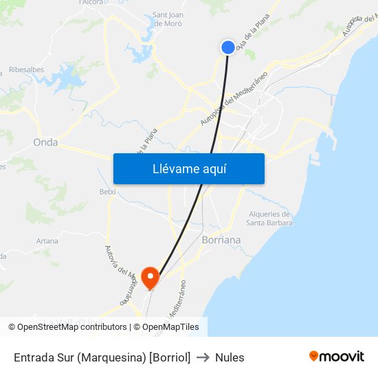 Entrada Sur (Marquesina) [Borriol] to Nules map