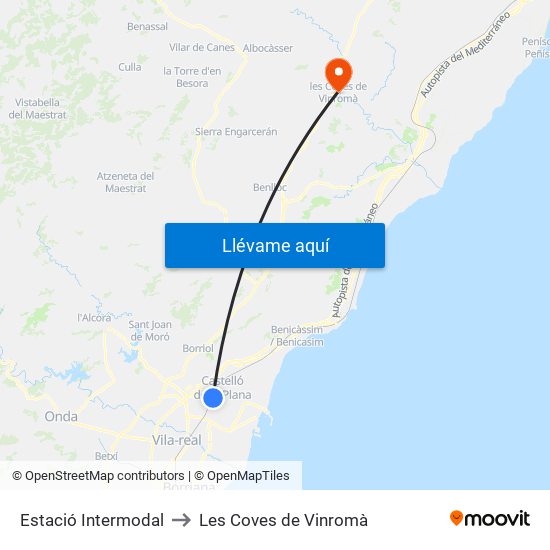 Estació Intermodal to Les Coves de Vinromà map