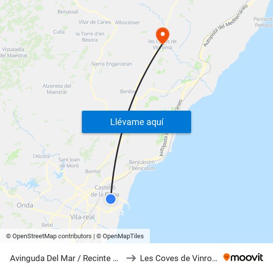 Avinguda Del Mar / Recinte Firal to Les Coves de Vinromà map