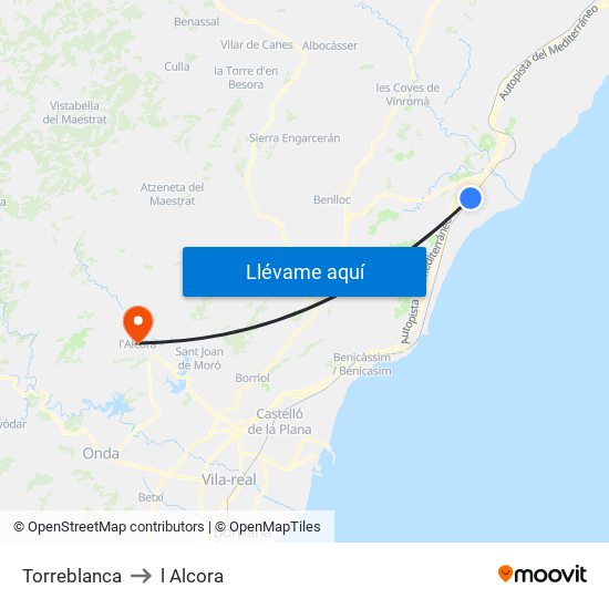 Torreblanca to l Alcora map