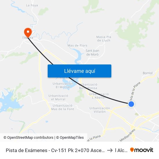 Pista de Exámenes - Cv-151 Pk 2+070 Ascendente [Borriol] to l Alcora map