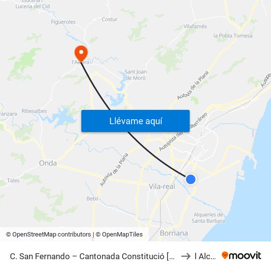 C. San Fernando – Cantonada Constitució [Almassora] to l Alcora map