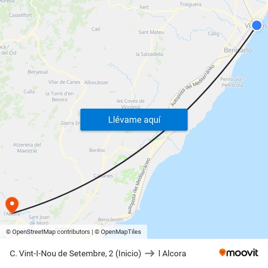 C. Vint-I-Nou de Setembre, 2 (Inicio) to l Alcora map