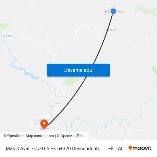 Mas D’Avall - Cv-165 Pk 6+320 Descendente - Carretera Costur [Costur] to l Alcora map