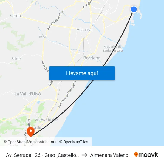 Av. Serradal, 26 - Grao [Castelló de La Plana] to Almenara Valencia Spain map
