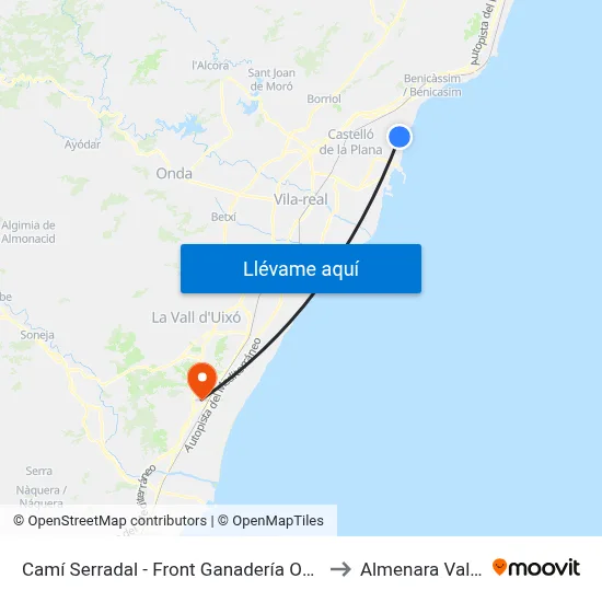 Camí Serradal - Front Ganadería Ovino [Castelló de La Plana] to Almenara Valencia Spain map
