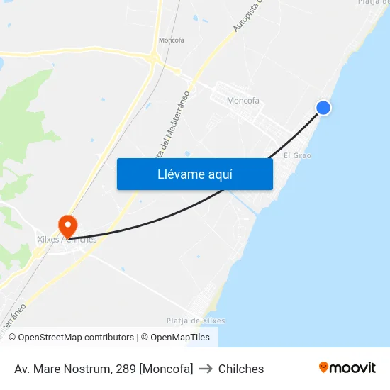 Av. Mare Nostrum, 289 [Moncofa] to Chilches map