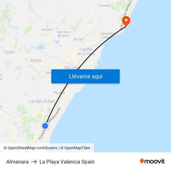 Almenara to La Playa Valencia Spain map