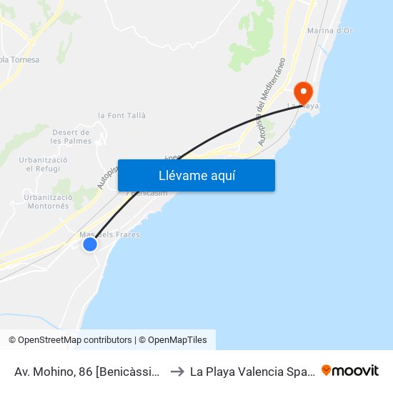 Av. Mohino, 86 [Benicàssim] to La Playa Valencia Spain map