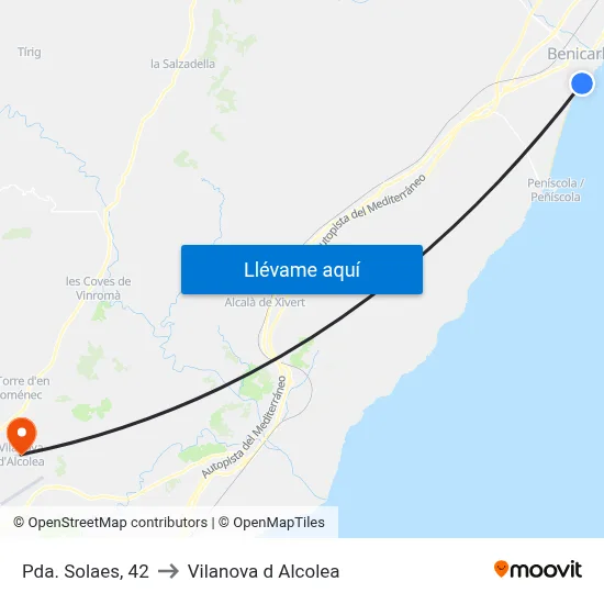 Pda. Solaes, 42 to Vilanova d Alcolea map