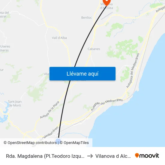 Rda. Magdalena (Pl.Teodoro Izquierdo) to Vilanova d Alcolea map