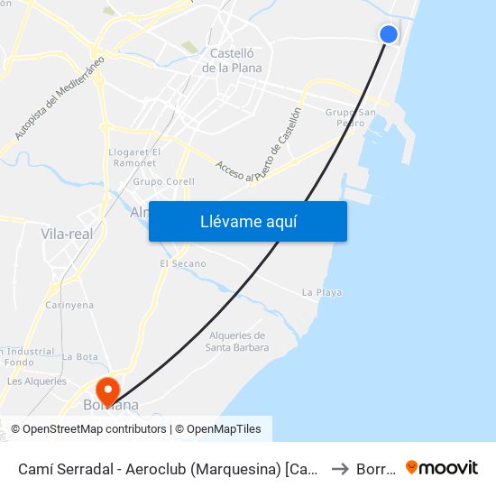 Camí Serradal - Aeroclub (Marquesina) [Castelló de La Plana] to Borriana map