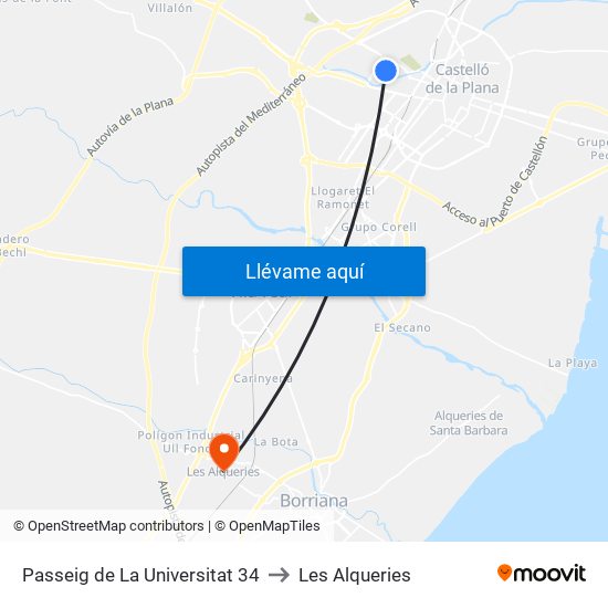 Passeig de La Universitat 34 to Les Alqueries map