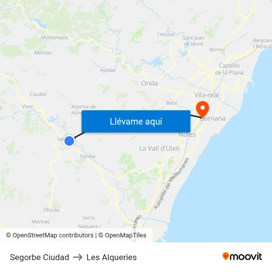 Segorbe Ciudad to Les Alqueries map