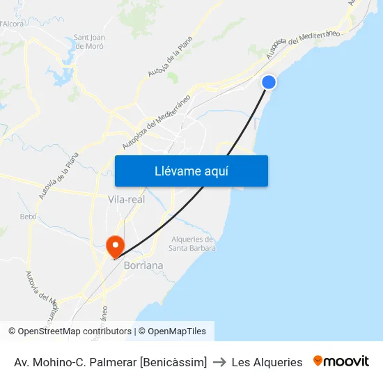 Av. Mohino-C. Palmerar [Benicàssim] to Les Alqueries map