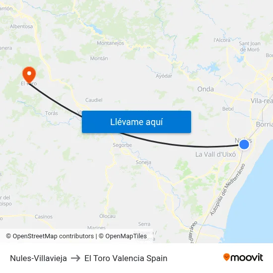 Nules-Villavieja to El Toro Valencia Spain map