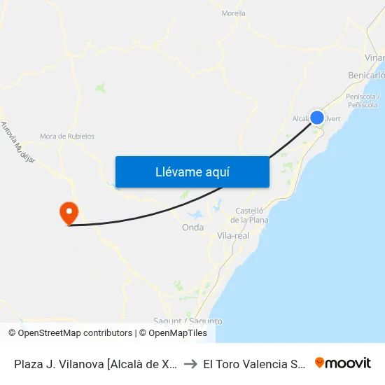 Plaza J. Vilanova [Alcalà de Xivert] to El Toro Valencia Spain map