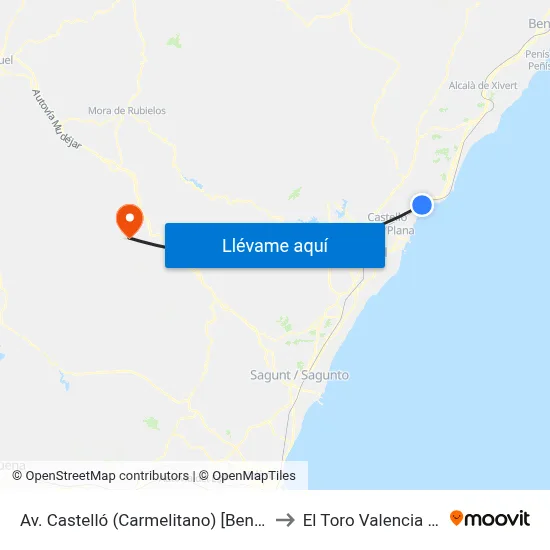 Av. Castelló (Carmelitano) [Benicàssim] to El Toro Valencia Spain map