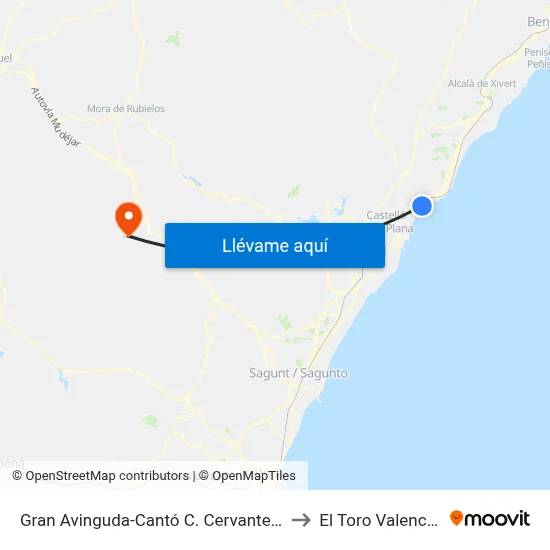 Gran Avinguda-Cantó C. Cervantes [Benicàssim] to El Toro Valencia Spain map