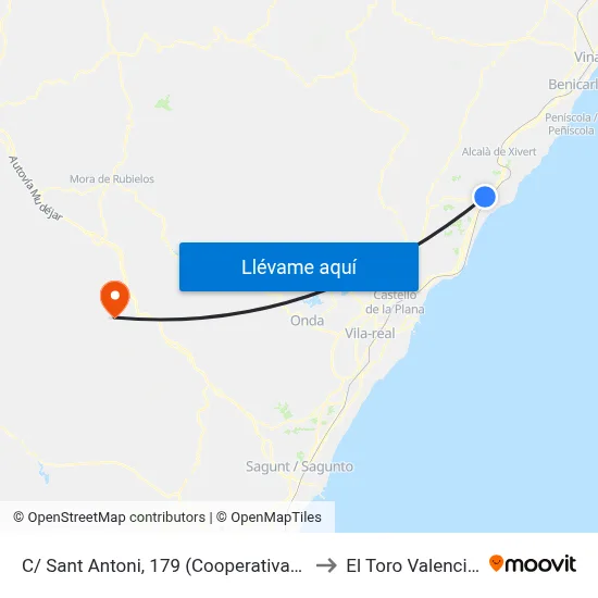 C/ Sant Antoni, 179 (Cooperativa) [Torreblanca] to El Toro Valencia Spain map