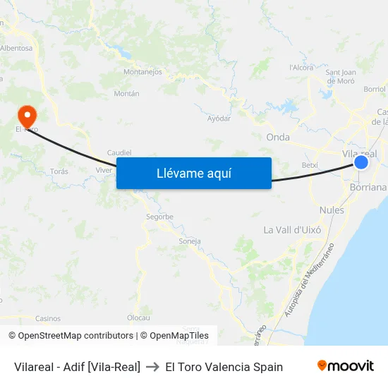 Vilareal - Adif [Vila-Real] to El Toro Valencia Spain map