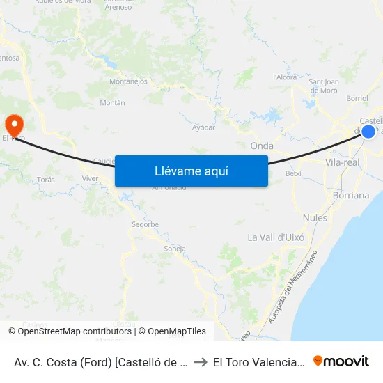 Av. C. Costa (Ford) [Castelló de La Plana] to El Toro Valencia Spain map
