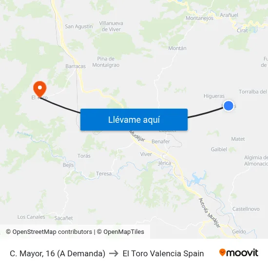C. Mayor, 16 (A Demanda) to El Toro Valencia Spain map