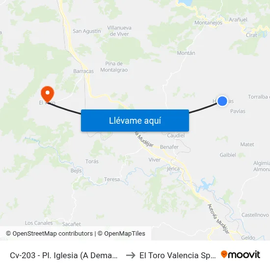 Cv-203 - Pl. Iglesia (A Demanda) to El Toro Valencia Spain map