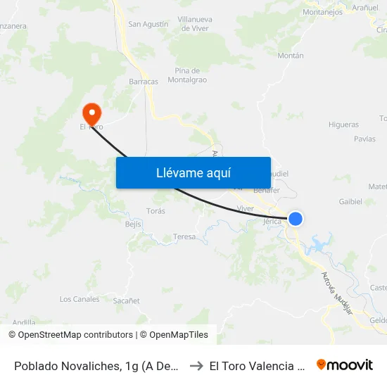 Poblado Novaliches, 1g (A Demanda) to El Toro Valencia Spain map