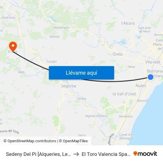 Sedeny Del Pi [Alqueries, Les] to El Toro Valencia Spain map