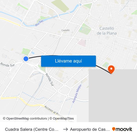 Cuadra Salera (Centre Comercial) to Aeropuerto de Castellon map