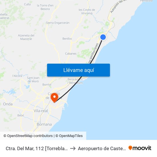 Ctra. Del Mar, 112 [Torreblanca] to Aeropuerto de Castellon map