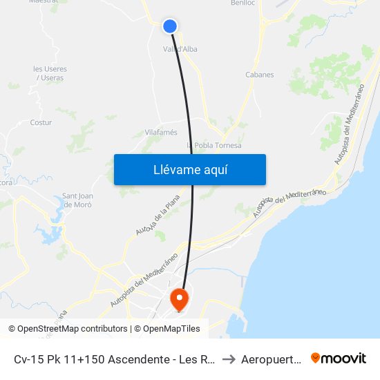 Cv-15 Pk 11+150 Ascendente -  Les Ramblelles (Front Gasolinera) [Vall Dalba] to Aeropuerto de Castellon map