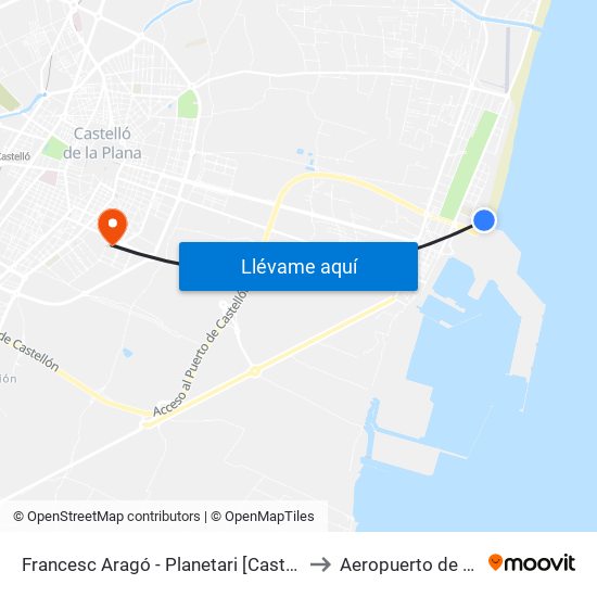 Francesc Aragó - Planetari [Castelló de La Plana] to Aeropuerto de Castellon map