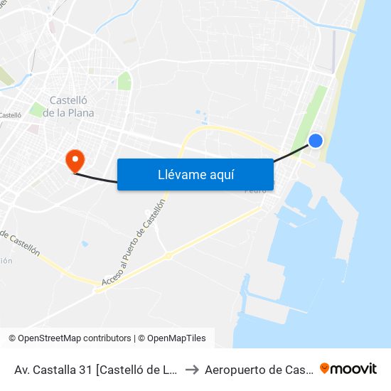 Av. Castalla 31 [Castelló de La Plana] to Aeropuerto de Castellon map