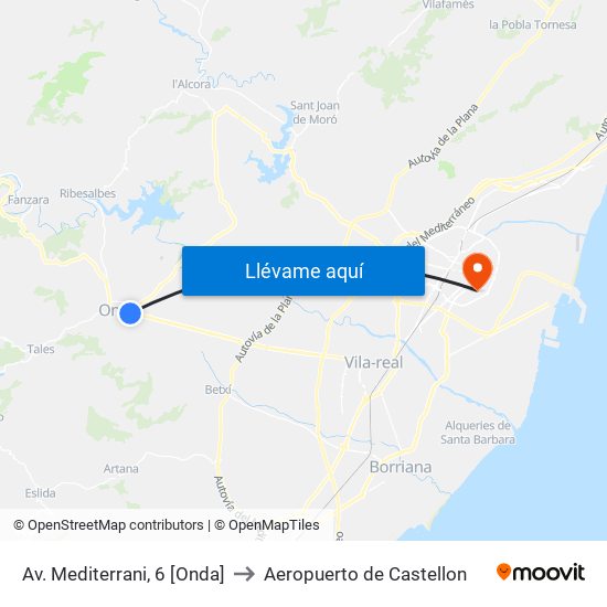 Av. Mediterrani, 6 [Onda] to Aeropuerto de Castellon map