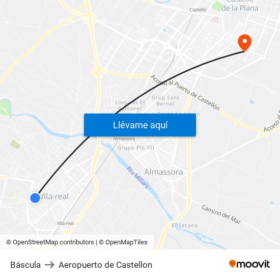 Báscula to Aeropuerto de Castellon map