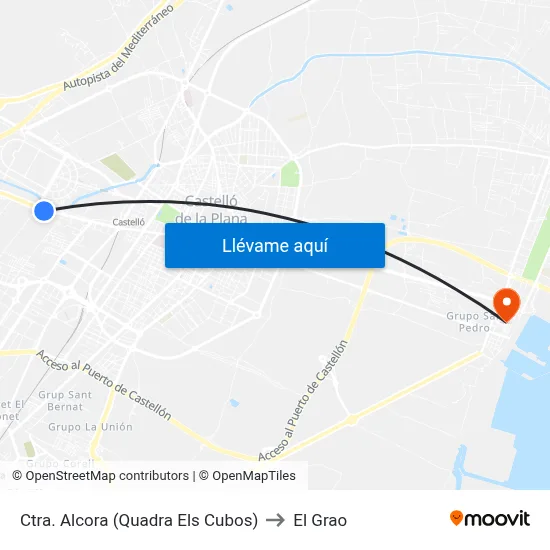 Ctra. Alcora (Quadra Els Cubos) to El Grao map