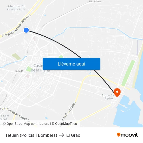 Tetuan (Policia I Bombers) to El Grao map