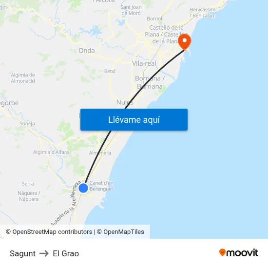 Sagunt to El Grao map